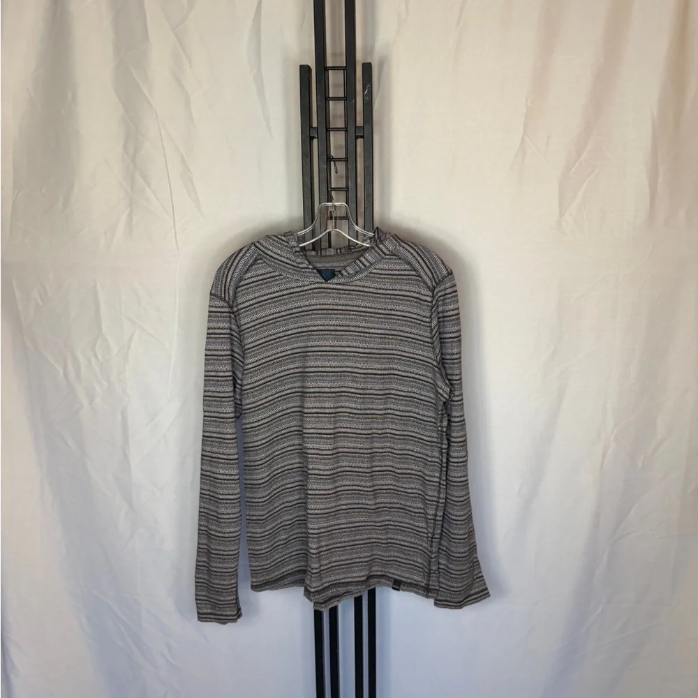 Prana Gray Striped‎ Long Sleeve Tee